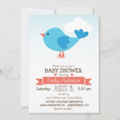 Schattige Blue & Coral Bird Baby shower of Sprinkl Kaart (Voorkant)