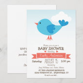 Schattige Blue & Coral Bird Baby shower of Sprinkl Kaart (Voorkant / Achterkant)