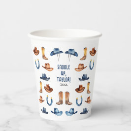 Schattige Blue Cowboy Western Derby Waterverf Patt Papieren Bekers