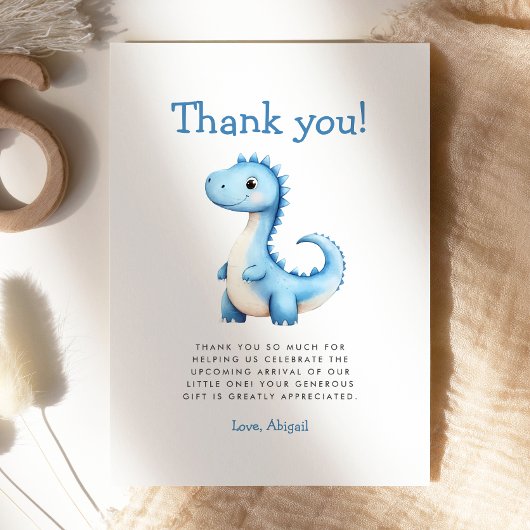 Schattige Blue Dinosaur Baby shower bedankkaart Kaart