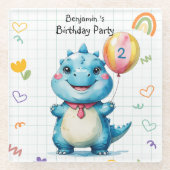 Schattige Blue Dinosaur Balloon Boy verjaardagsfee Glazen Onderzetter (Voorkant)