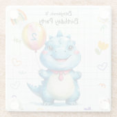Schattige Blue Dinosaur Balloon Boy verjaardagsfee Glazen Onderzetter (Achterkant)