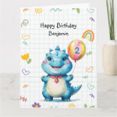 Schattige Blue Dinosaur Balloon Boy verjaardagsfee Kaart (Voorkant)