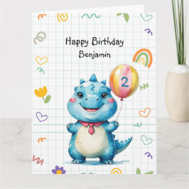 Schattige Blue Dinosaur Balloon Boy verjaardagsfee Kaart