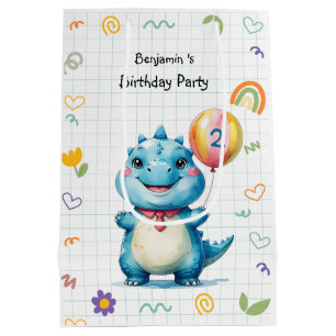 Schattige Blue Dinosaur Balloon Boy verjaardagsfee Medium Cadeauzakje