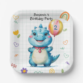 Schattige Blue Dinosaur Balloon Boy verjaardagsfee Papieren Bordje