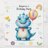 Schattige Blue Dinosaur Balloon Boy verjaardagsfee Wijn Etiket (Enkel label)