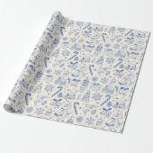 Schattige Blue Doodle Christmas Wrapping Paper Cadeaupapier (Uitgerold)