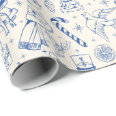 Schattige Blue Doodle Christmas Wrapping Paper Cadeaupapier (Rol Hoek)