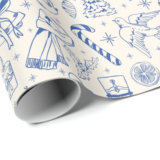 Schattige Blue Doodle Christmas Wrapping Paper Cadeaupapier (Rol Hoek)