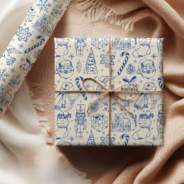 Schattige Blue Doodle Christmas Wrapping Paper Cadeaupapier