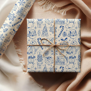 Schattige Blue Doodle Christmas Wrapping Paper Cadeaupapier