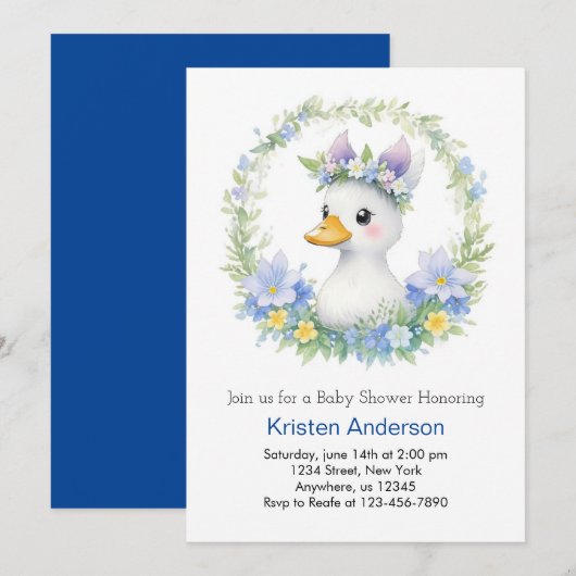 Schattige Blue Duck Waterverf Bliss Boy Baby showe Kaart (Voorkant / Achterkant)