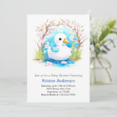 Schattige Blue Duck Wildflower Boy Baby shower Kaart (Staand voorkant)