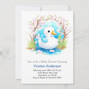 Schattige Blue Duck Wildflower Boy Baby shower Kaart
