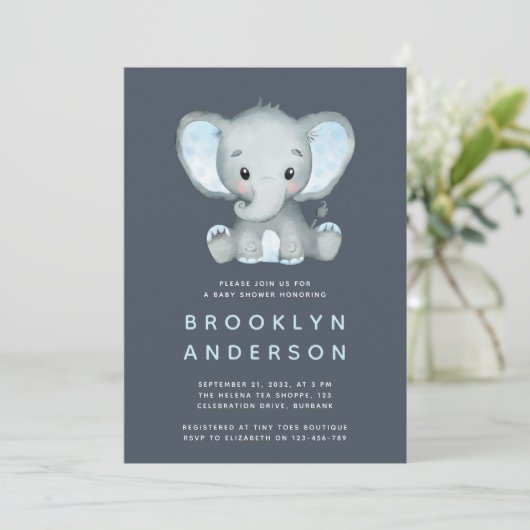 Schattige Blue Elephant Baby shower Kaart (Staand voorkant)