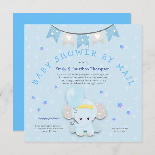 Schattige Blue Elephant Baby shower per post Kaart (Voorkant / Achterkant)