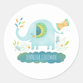 Schattige Blue Elephant Baby shower Ronde Sticker