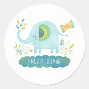 Schattige Blue Elephant Baby shower Ronde Sticker