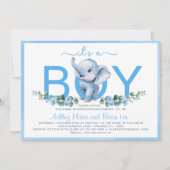 Schattige Blue Elephant Baby shower Uitnodiging – (Voorkant)