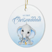 Schattige Blue Elephant Baby's Eerste Chrismukkah Keramisch Ornament (Links)