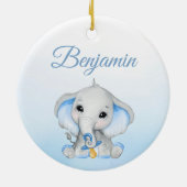 Schattige Blue Elephant Baby's Eerste Chrismukkah Keramisch Ornament (Achterkant)