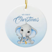 Schattige Blue Elephant Baby's Eerste Kerstmis Keramisch Ornament (Voorkant)