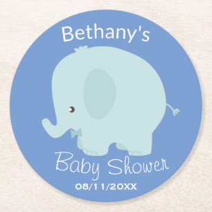Schattige Blue Elephant Boy Baby shower Custom Ronde Kartonnen Onderzetter