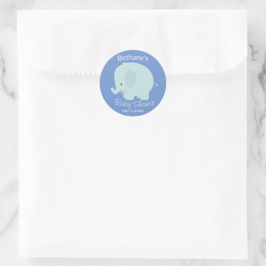 Schattige Blue Elephant Boy Baby shower Custom Ronde Sticker (Tas)