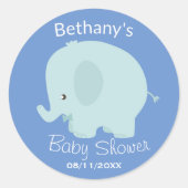 Schattige Blue Elephant Boy Baby shower Custom Ronde Sticker (Voorkant)