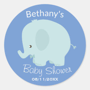 Schattige Blue Elephant Boy Baby shower Custom Ronde Sticker