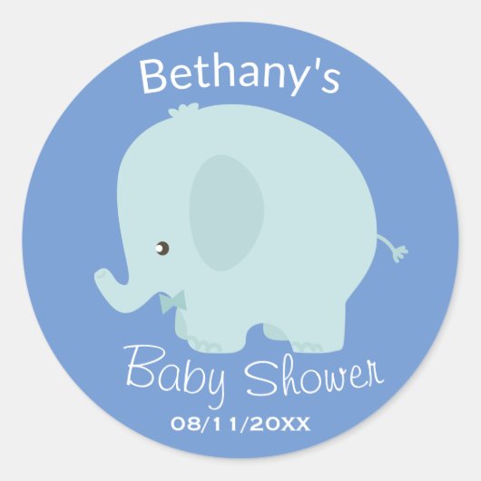Schattige Blue Elephant Boy Baby shower Custom Ronde Sticker (Voorkant)