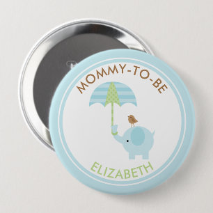Schattige Blue Elephant Boy Baby shower gepersonal Ronde Button 4,0 Cm