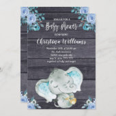 Schattige Blue Elephant Rustic Boy Baby shower Kaart (Voorkant / Achterkant)