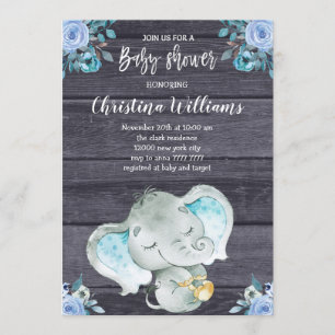 Schattige Blue Elephant Rustic Boy Baby shower Kaart