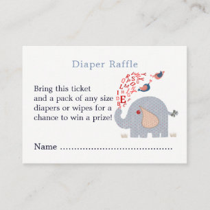 Schattige Blue Elephant Shower Luier Raffle Ticket Informatiekaartje