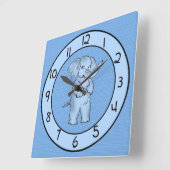 Schattige Blue Elephant Wall Clock voor jongens Vierkante Klok (Hoek)