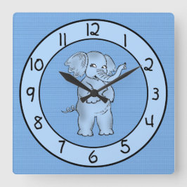 Schattige Blue Elephant Wall Clock voor jongens Vierkante Klok