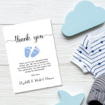 Schattige Blue Feet Baby Jongensdouche Dank je Notitiekaartje<br><div class="desc">Bedankt dat je babyjongensgasten deze budgetvriendelijke schattige bedankt hebt voor je briefkaart met "dank je" in een stijlvol script met swashes en een blauwe waterverf van de baby. Onderaan kunt u uw dankjebericht gemakkelijk personaliseren of spatie voor een handgeschreven nota verlaten. Let op: deze grootte (2, 5 x 3, 5...</div>