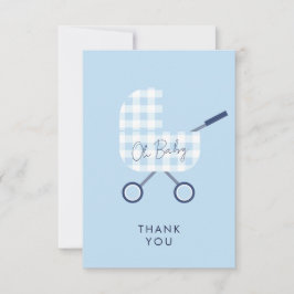 Schattige Blue Gingham Pram Baby shower dank u Bedankkaart