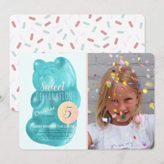 Schattige Blue Gummy Beer Sweet Snoep Foto Verjaar Kaart (Voorkant / Achterkant)