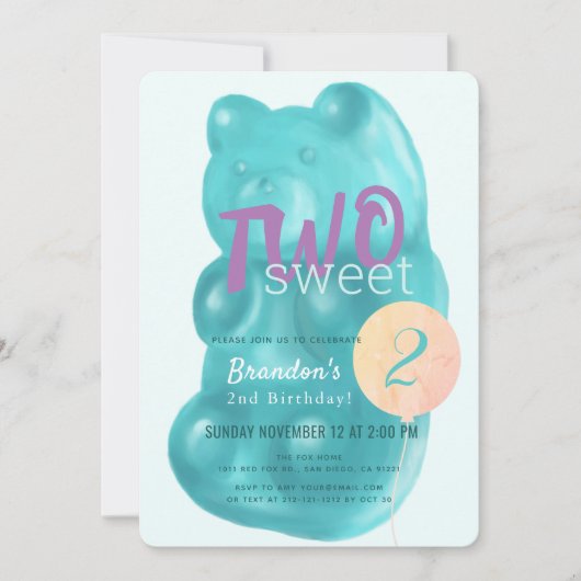 Schattige Blue Gummy Beer Twee Sweet 2e Verjaardag Kaart (Voorkant)