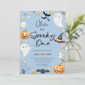 Schattige Blue Halloween Ghost 1st Boy Verjaardag Kaart (Staand voorkant)