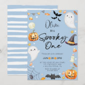 Schattige Blue Halloween Ghost 1st Boy Verjaardag Kaart (Voorkant / Achterkant)