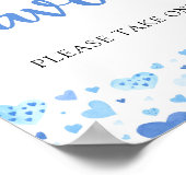 Schattige Blue Hearts Valentijn Baby shower Favori Poster (Hoek)