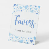 Schattige Blue Hearts Valentijn Baby shower Favori Reclamebord Met Voetstuk (Voorkant)