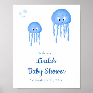 Schattige Blue Jellyfish Baby shower Welkom Poster