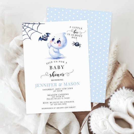 Schattige Blue Little Boo Baby Ghost Boy Shower Kaart