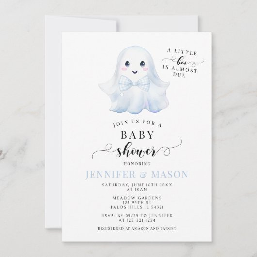 Schattige Blue Little Boo Ghost Bow Stropdas Baby  Kaart (Voorkant)