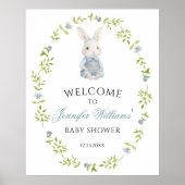 Schattige Blue Little Bunny Baby Shower Welkom Poster (Voorkant)